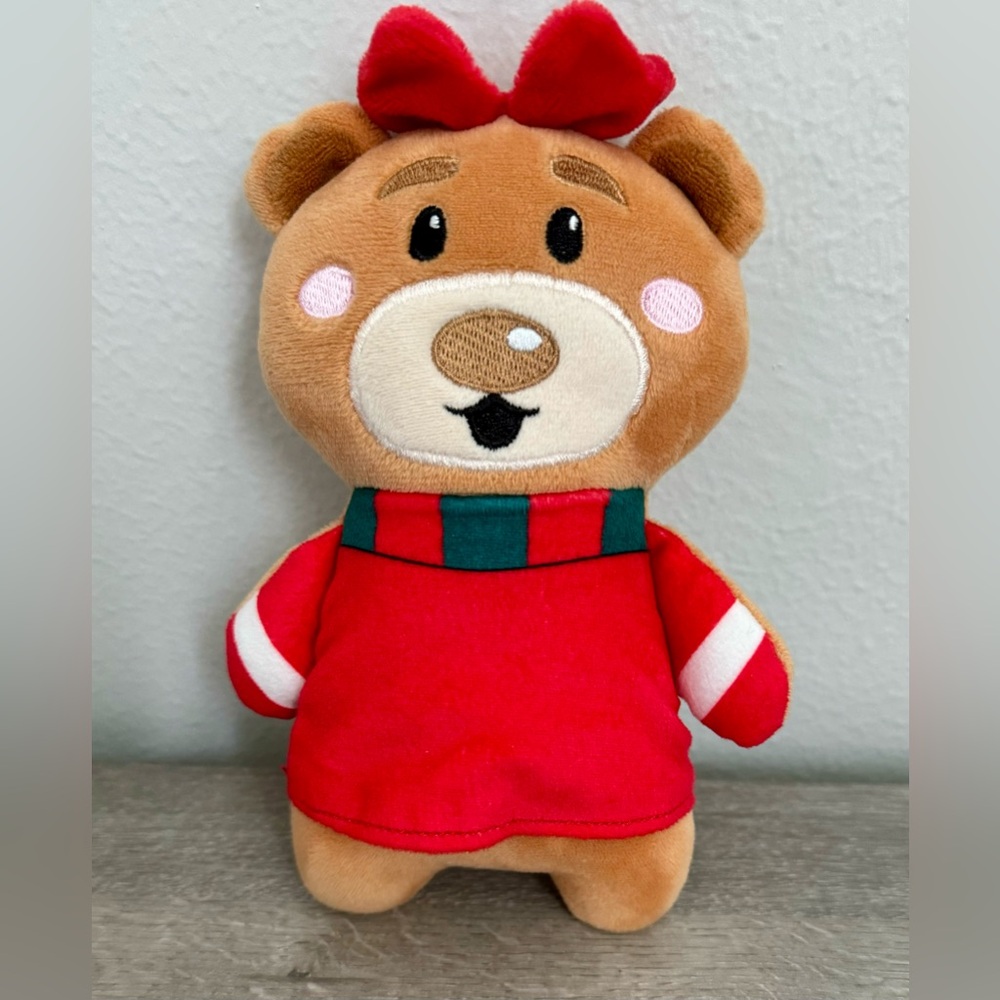 Merry Bright Fancy Holiday Bear Small Dog Toy Grunter Squeaker, Dog's Love Sound